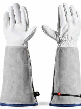 PAKNADA Long Cuff Leather Gardening Gloves Gray Thorn-Proof Gauntlet Pruning